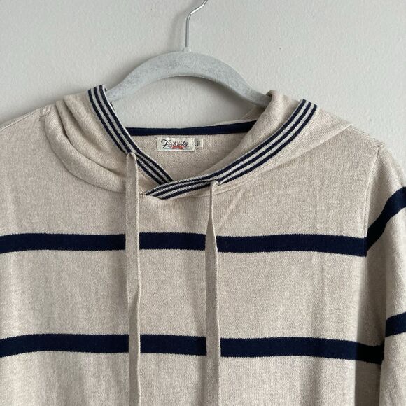 Faherty Womens Legend Sweater Hoodie Large Beige Navy Striped Pullover Casual - Picture 2 of 11